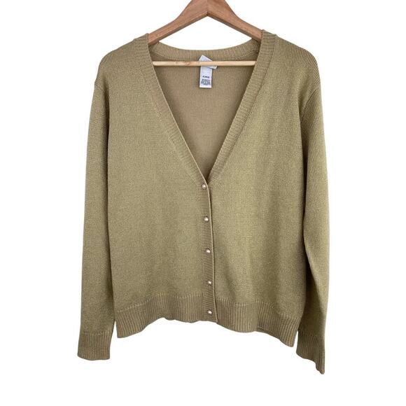 Vintage BFA Classics Women's XL Gold Metallic Pearl Button Cardigan Sweater - Picture 1 of 5